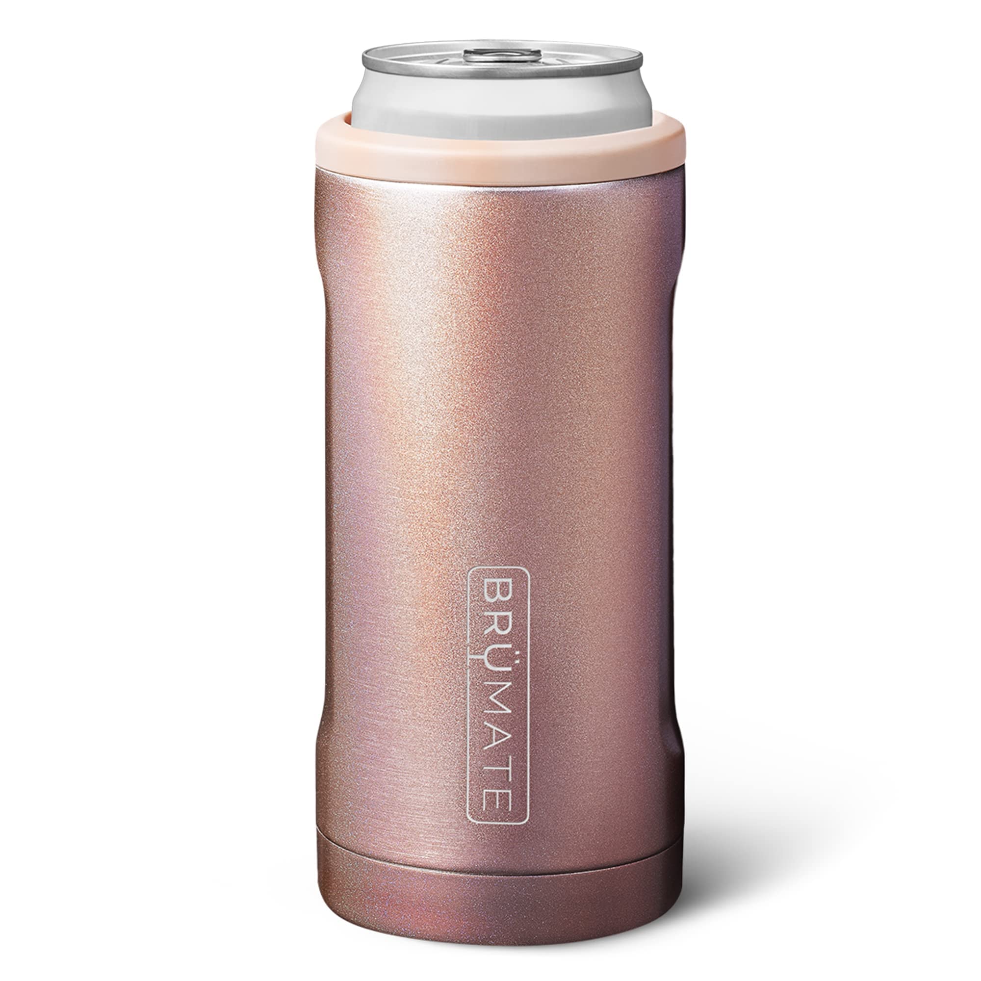 BrüMateHopsulator Slim Can Cooler Insulated for 12oz Slim Cans | Skinny Can Insulated Stainless Steel Drink Holder for Hard Seltzer, Beer, Soda, and Energy Drinks (Rose Gold)
