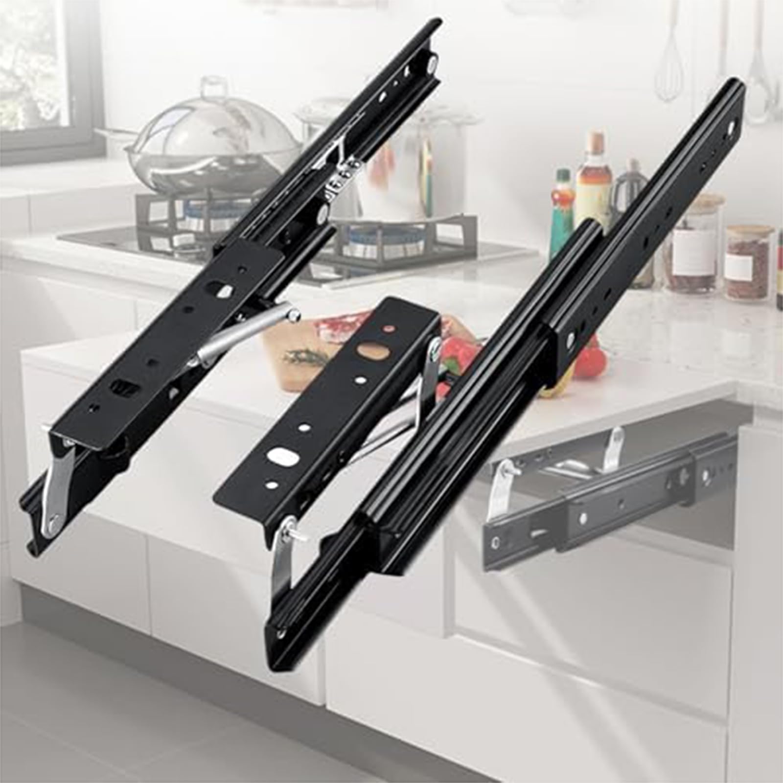 Genérico Guias Correderas para Cajones de Mesa Elevadora Guías Telescópicas Plegables Guías Ocultas con Cierre Suave Guías para Cajones de Montaje Lateral para Escritorio,001,520mm