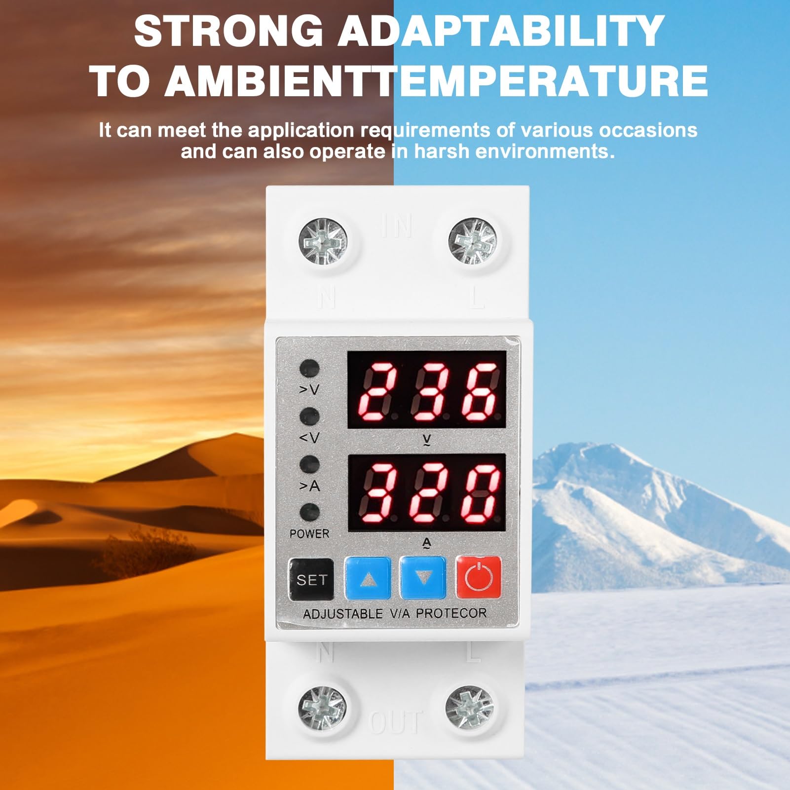 Jadeshay Stabilizzatore di Tensione,AC400V 63A Protezione Sovratensione Ripristino Regolabile con Protezione Corrente Tensione LED Display e LED Indicatore,Protezione di Sovratensione e Sottotensione