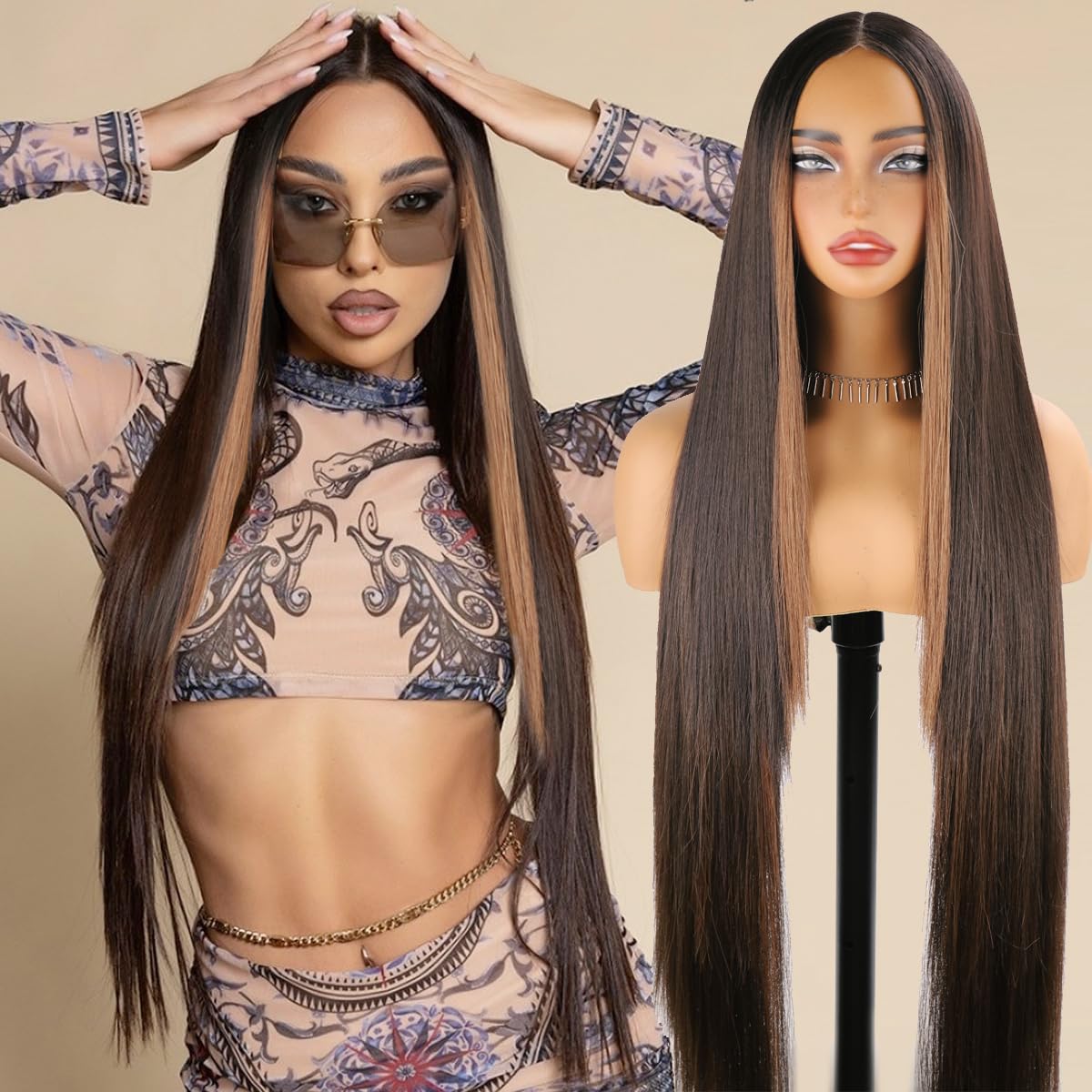 Amazon.com : Skunk Brown 40 Inch Straight Hair Synthetic Wig13×5×1