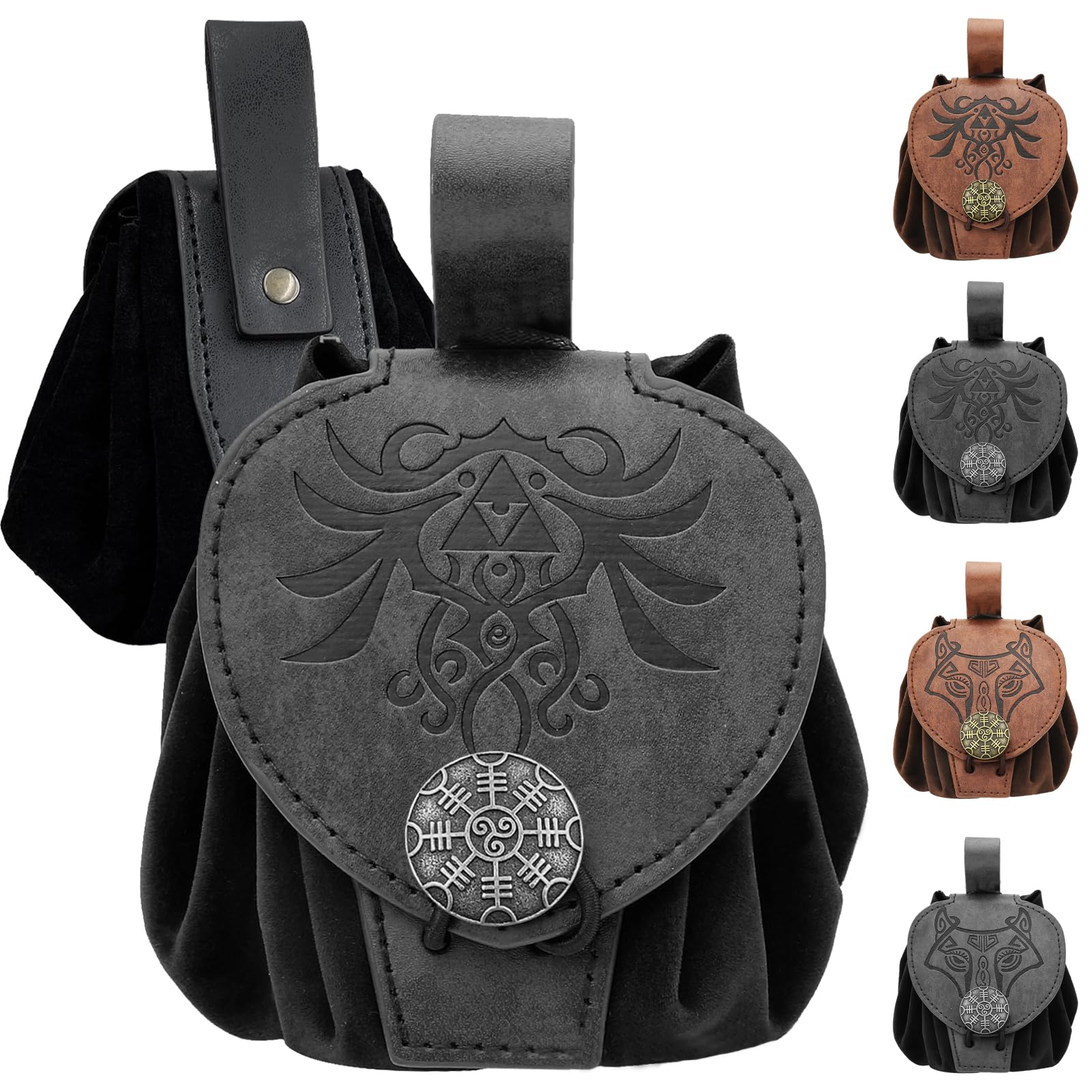 Pochette de Ceinture en Faux Cuir embossé médiéval, Retro Renaissance Portable Belt Bag Coin Purse Dice Bag