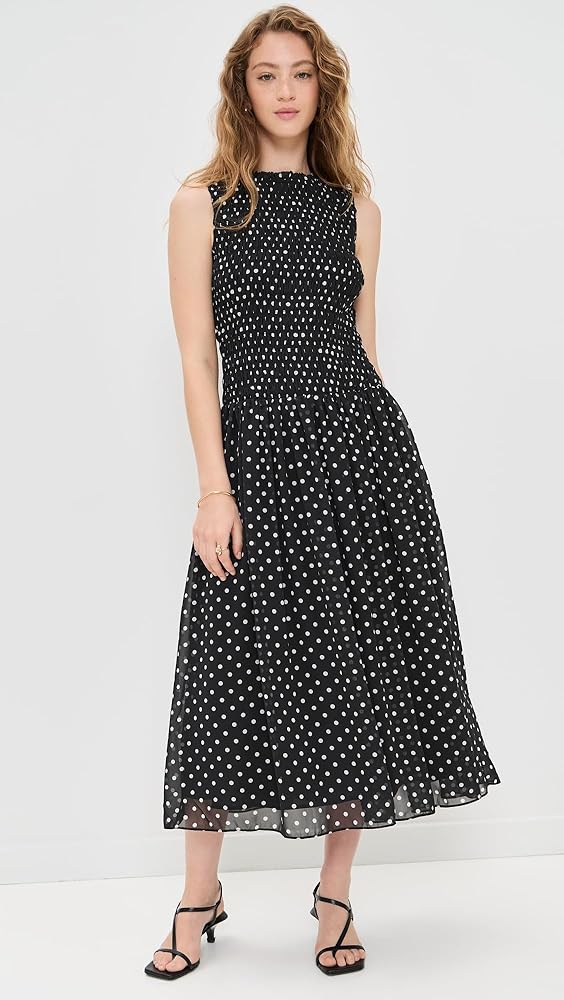 niana flocky dot pants dress　M niana flocky dot pants dress M Oriana Black Polka Dots