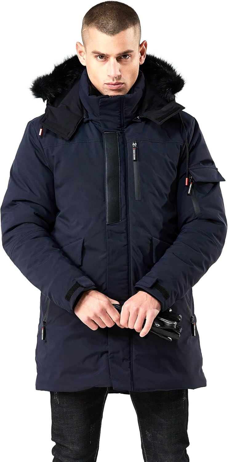 WEEN CHARM Men's Warm Parka Ski Jacket Water Resistant Puffer Jacket Long Winter Coat with Removable Faux Fur Hood - Image 3