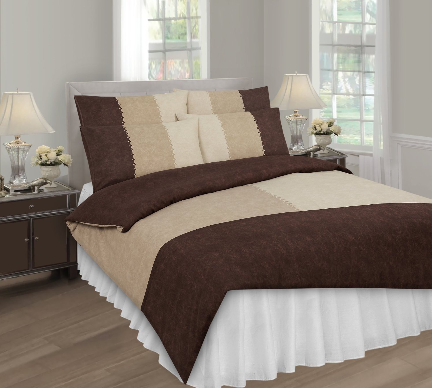 Goldstar Brown Goldstar® Suede Patch Chocolate Double Polycotton Duvet Quilt Cover With Pillow Case