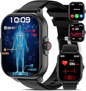 Smartwatch voor heren met ECG HRV, 2,01 inch smartwatch met hartslag