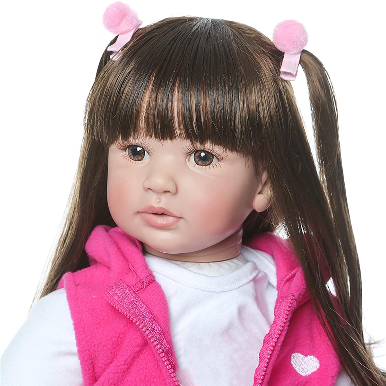 ZIYIUI Realistico Bambola Reborn 24 Pollici 60 cm Bambole Reborn Femmine in Silicone Morbido Vinile Neonata Bello con Capelli Lunghi Bambino