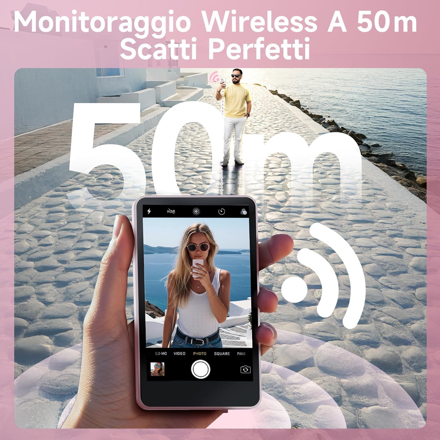 SYNCO XView Vlog Selfie Monitor Schermo 4K per iPhone e Android, Wireless Magnetico Telecamera Posteriore Phone Monitor con Gamma 164FT, Batteria 3H, Altoparlante Integrato per Youtube TikTok (Rosa)