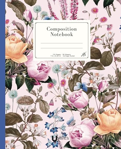 Beautiful Composition Notebook Unique Design, Vintage Plants and Flowers. Perfect for writing, taking notes, drawing, journaling, and more. A lovely