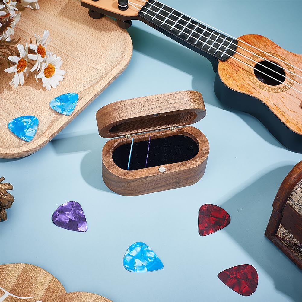 UNICRAFTALE 8Pcs Plastic Guitar Picks Guitar Plectrum Holder Set including 1pcs Walnut Wooden Guitars Pick Storage Boxes Mini Jewelry Box Wooden Trinkets Accessories for Guitars Player Gifts - Image 2