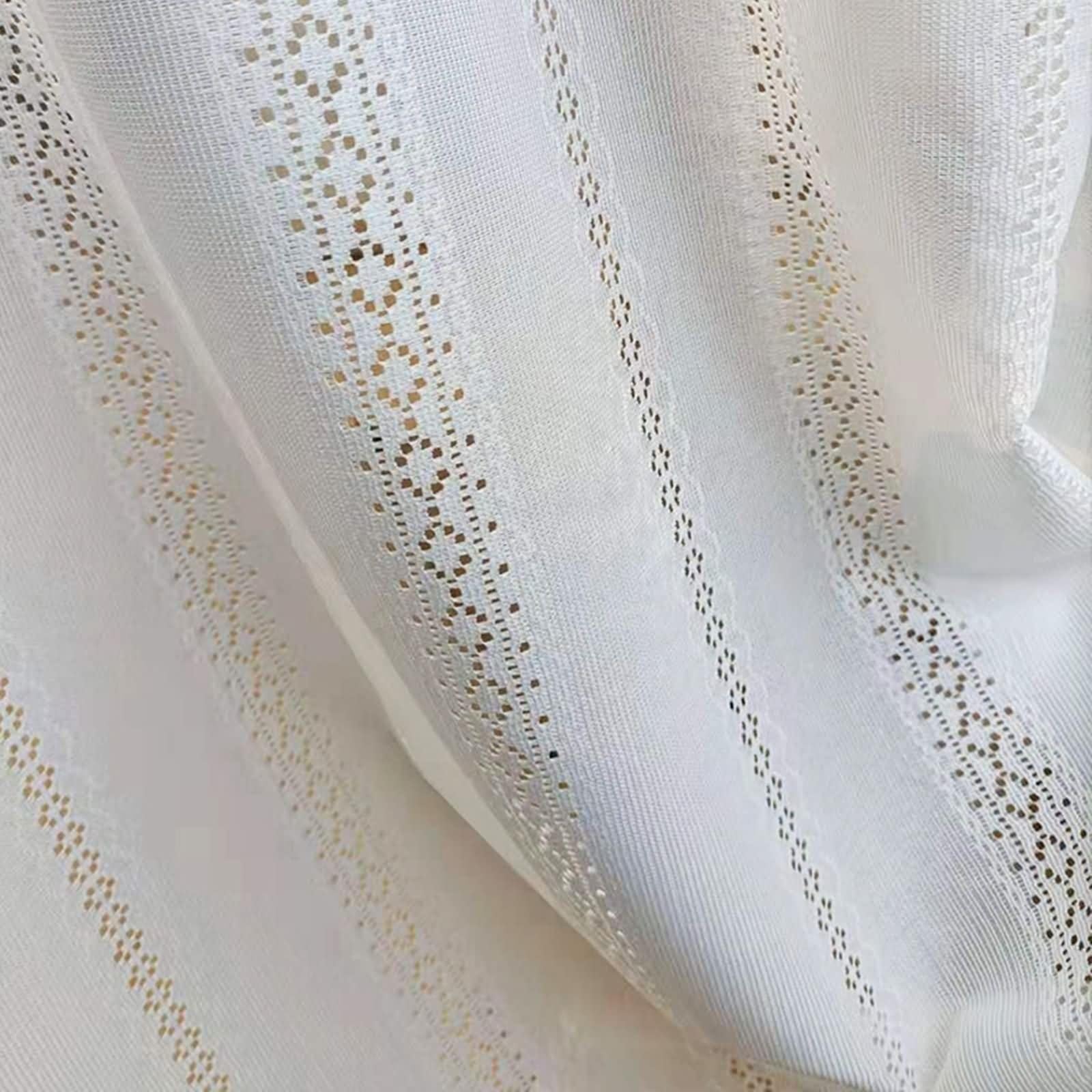 Beydodo Rideau Voilage Demi Fenetre Lot de 2, Rideau Chambre Semi Transparent 137 x 160 Tab Top, Dentelle Creuse Blanche