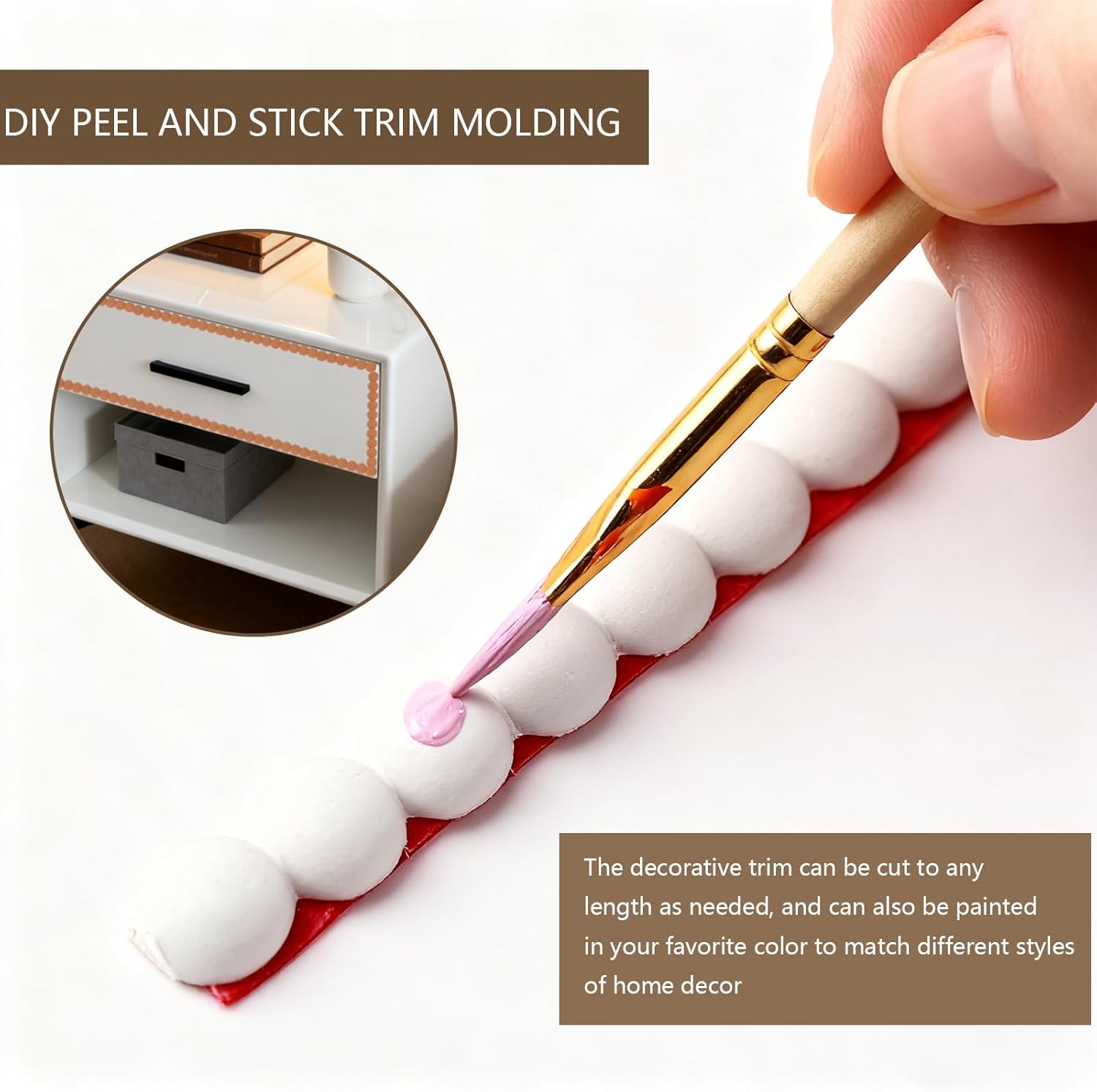 120" x 0.59" Flexible Molding Trim Peel and Stick Molding for Home Walls, Easy to Paint, Decorative Bead Pearl DIY Wall Trim Molding for Bathroom Doors, Windows, Mirrors Frame, Tile, Cabinet - Image 7