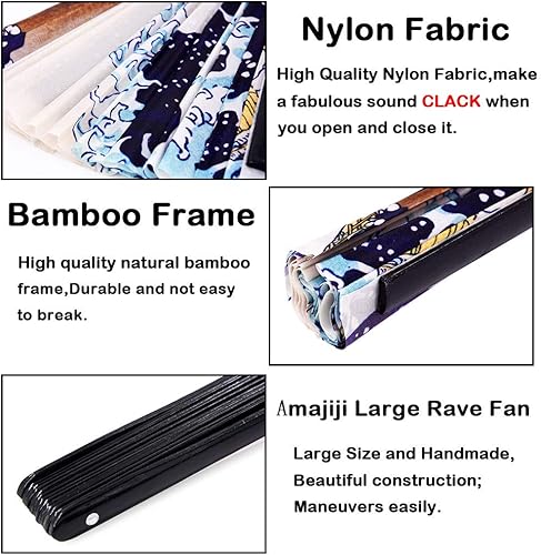 Miniatura 7 de Amajiji Abanicos plegables grandes para bailar en línea, gran abanico de golpes para botas en el suelo, baile, fiesta, decoración, festival (ola Ola
