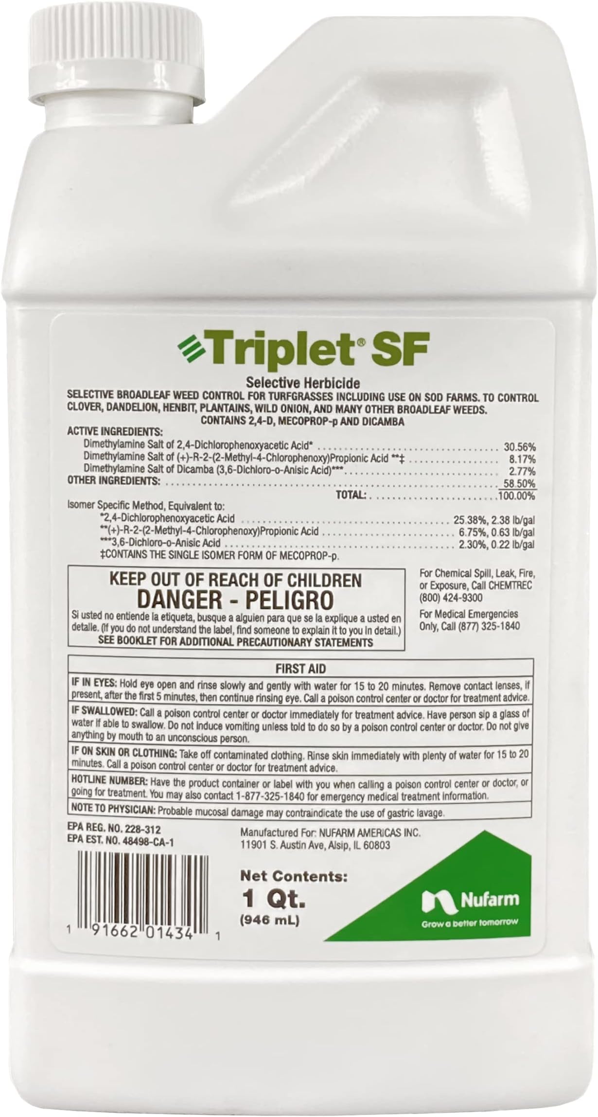 Nufarm Triplet SF Selective Herbicide, PostEmergent Broadleaf Herbicide, 32 oz