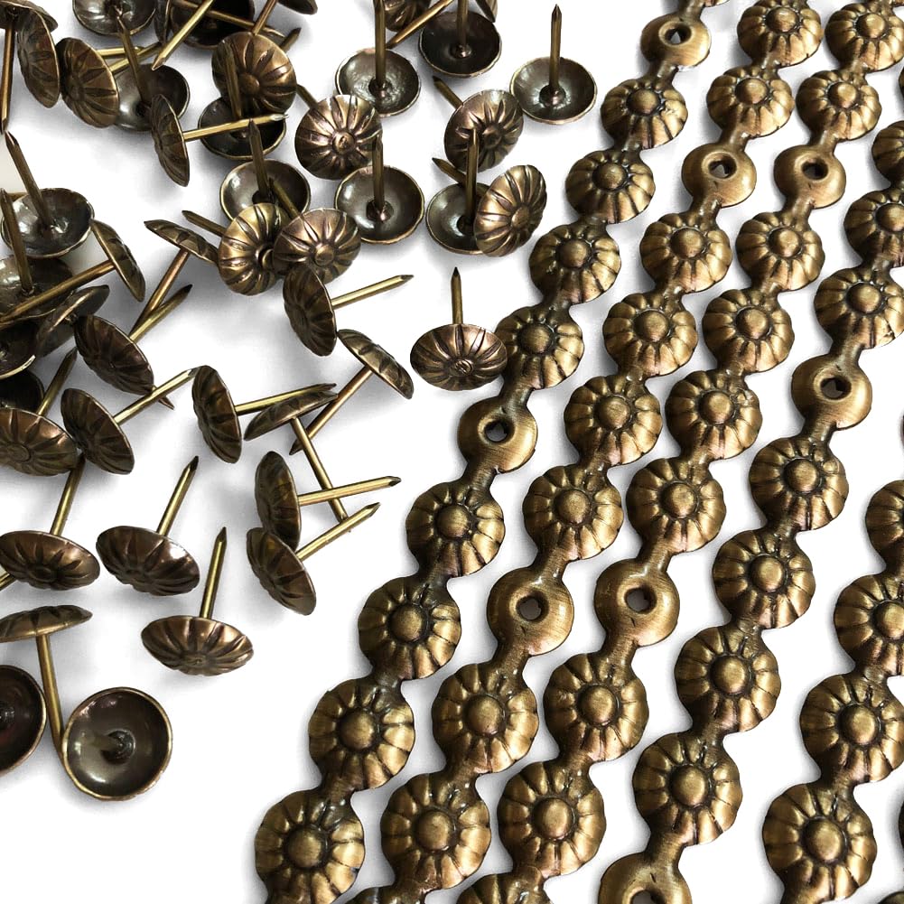 Let's Decorate 5 Meters Upholstery Tacks Strips Brass Flower,Decorative Nail Strips Sofa Trims Tapes,Indoor Garden Chair Tacks,Loosing Tacks Matched (11mm Brass Flower) - Image 2