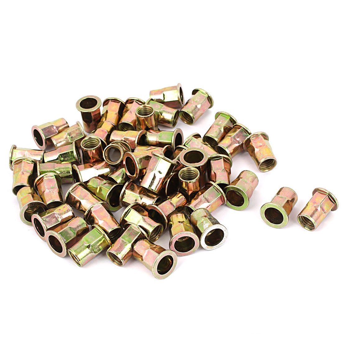 M12 Flat Nails, Screws & Fasteners Head Metal Rivet Nut Insert Gold Nut & Bolt Sets Tone 50pcs