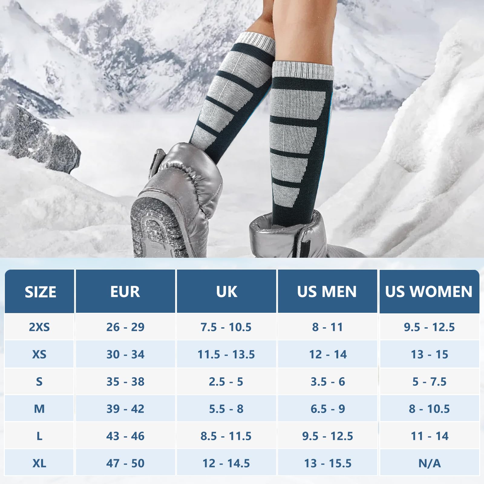 Merino-Woll Ski-Socken für Kinder und Erwachsene, für kalte Wetterbedingungen beim Skifahren, Schneetreiben, Snowboarden, Wintersport – warme Over-The-Calf-Socken für Winteraktivitäten.