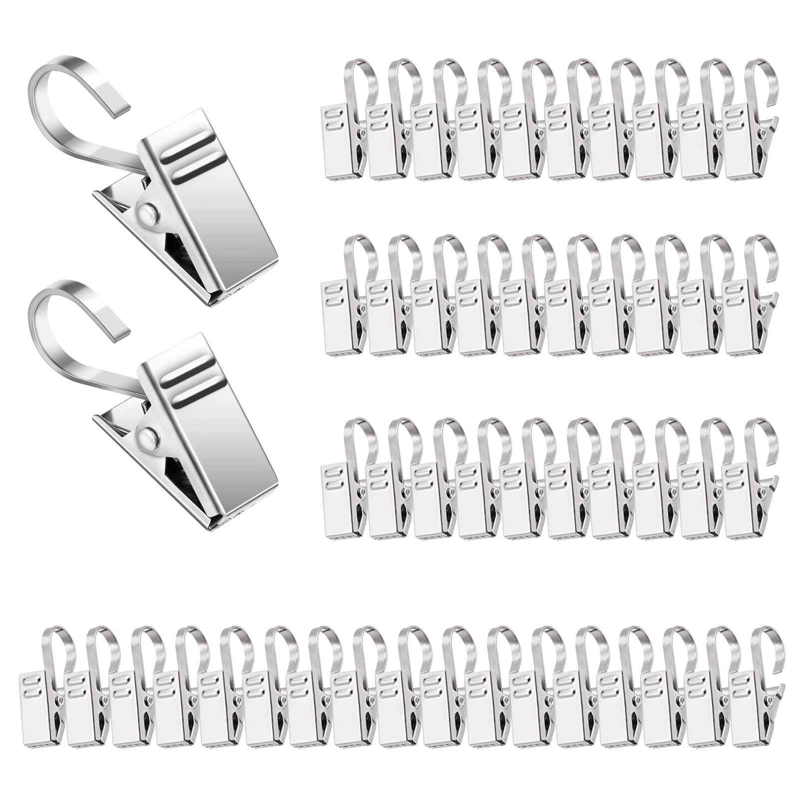 100 Stück Vorhangclips Aus Edelstahl – Silberne Klammern Mit Haken & Ringen Für Gardinen, Fotos & Lichterketten