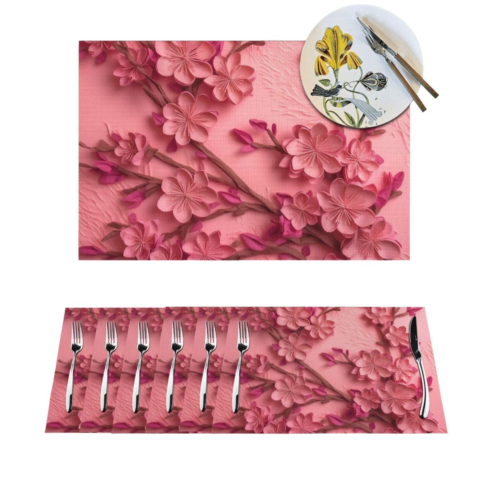 Sets de table tissés résistants à la chaleur Sakura pour table de cuisine et dîners