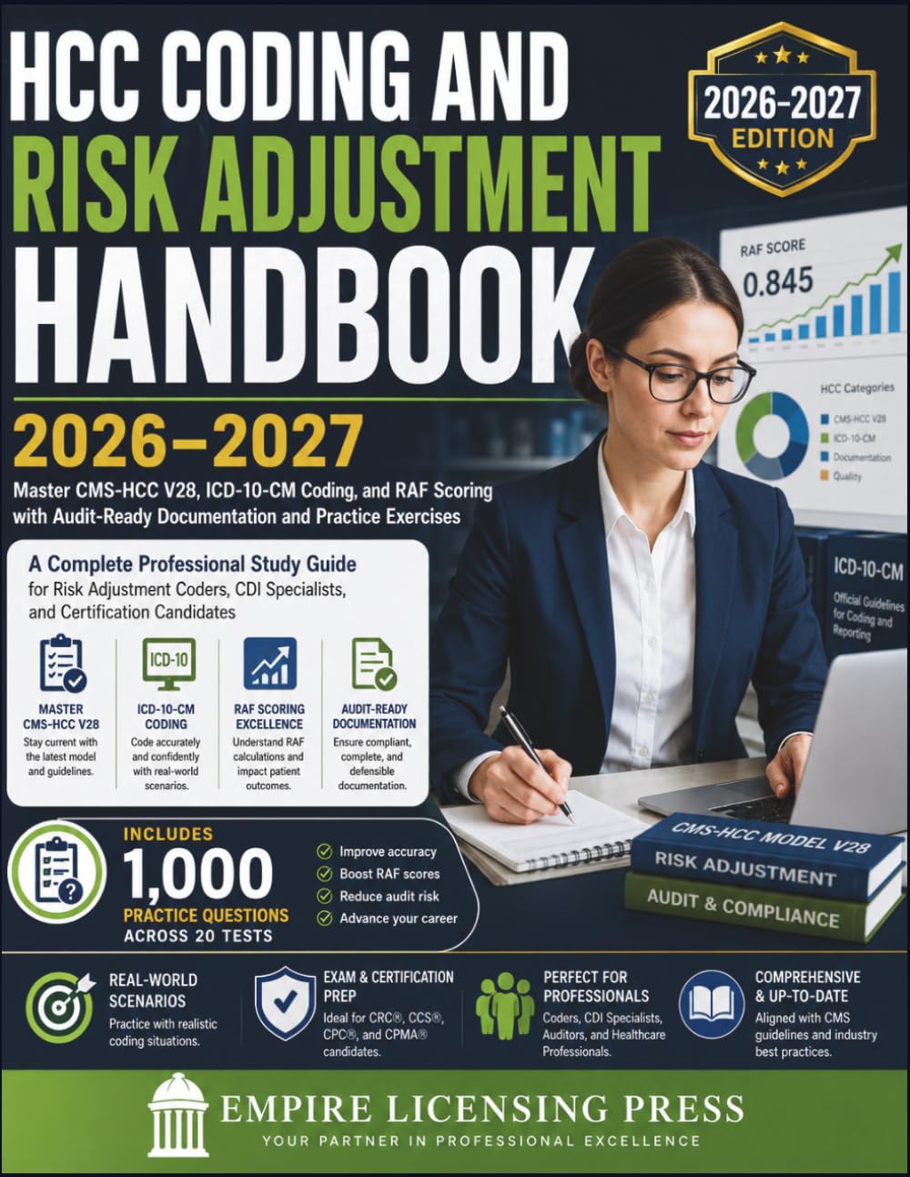 HCC CODING AND RISK ADJUSTMENT HANDBOOK 2026–2027: Master CMS-HCC V28, ICD-10-CM Coding, and RAF Scoring with Audit-Ready Documentation and Practice Exercises