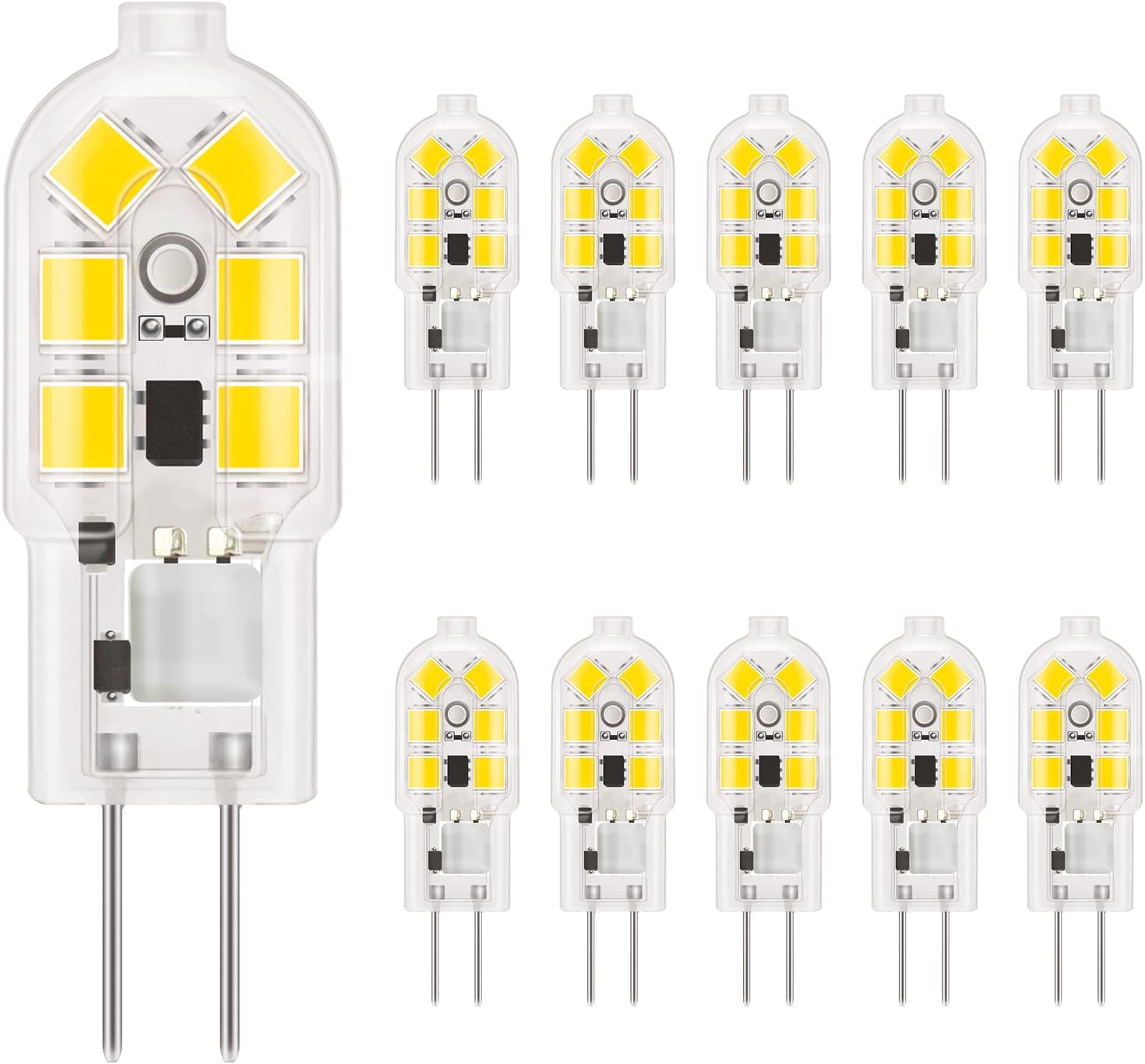 G4 LED Light Bulbs, 1.5W 12V 20W Halogen, 180LM, Daylight White 5000K, CRI98, G4 Mini Capsule Non-dimmable Bulbs for Home Lighting, 10 Packs