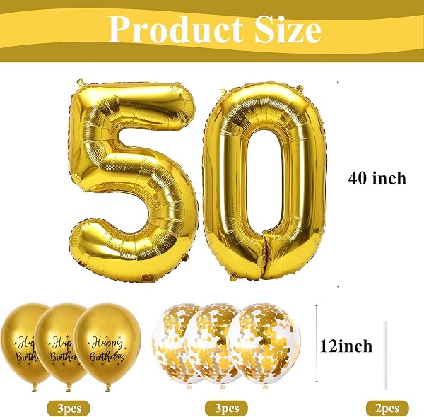 Ballon gonflable en forme de chiffre Taille XXL 101 cm Ballon géant en aluminium en forme de chiffre Décoration d'anniversaire et de fête gonflable à l'hélium (numéro 50) - 5