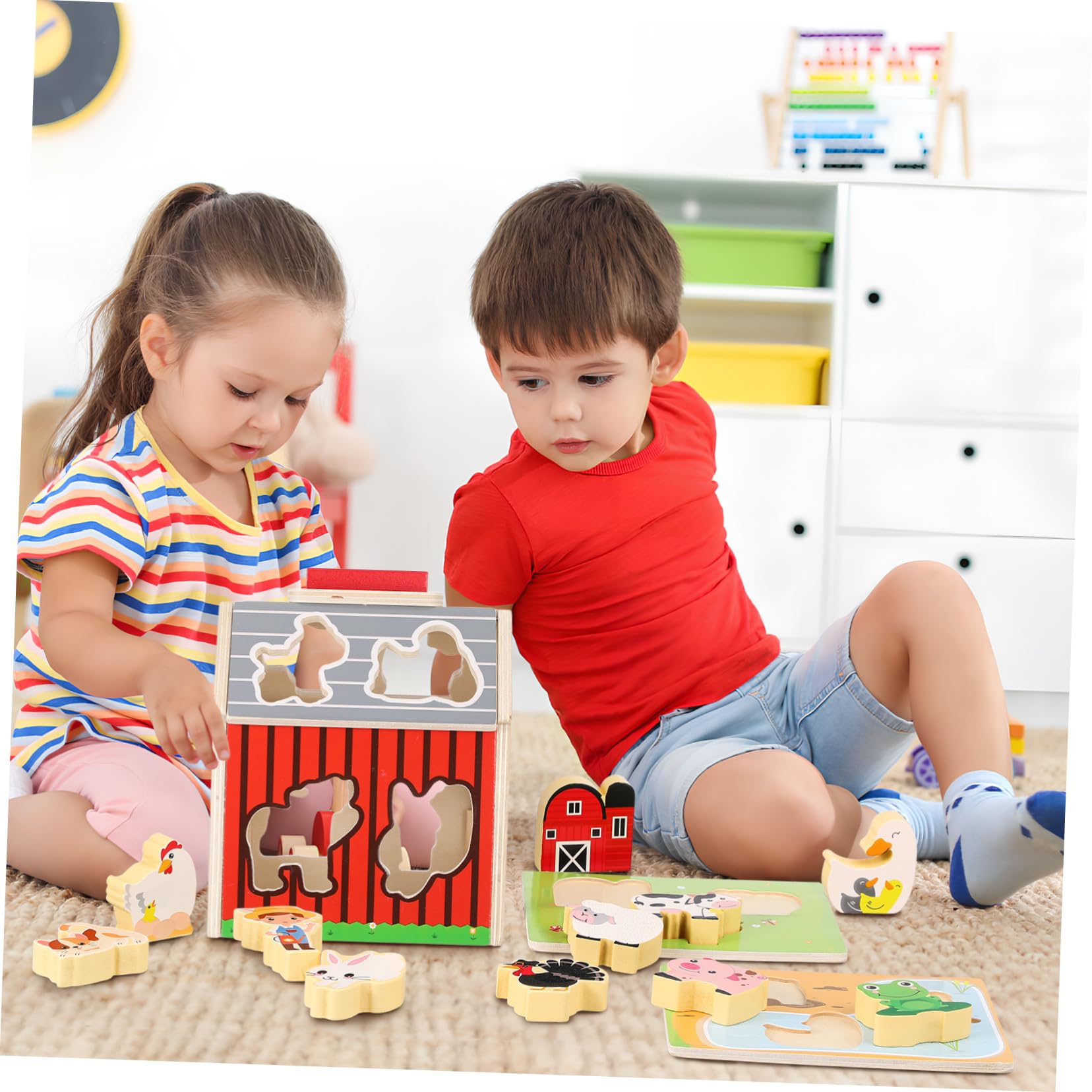 Granja Montessori de Madera para Set Educativo con Animales de Madera Natural para Desarrollo Cognitivo y Coordinación Manual Preescolar