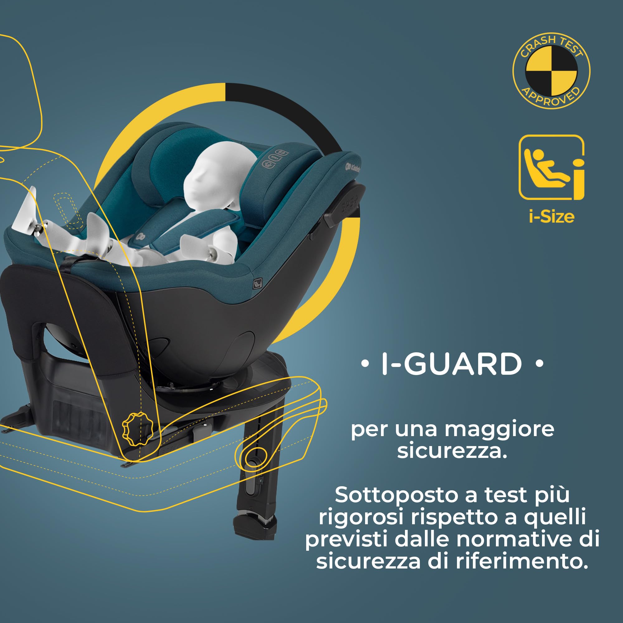 Kinderkraft I-GUARD Seggiolino auto I-SIZE 40-150 cm, Seggiolino 360 girevole, con Isofix Base, Reclinabile Posizione sdraiata, Poggiatesta regolabile, Gruppo 0 1 2, Grigio