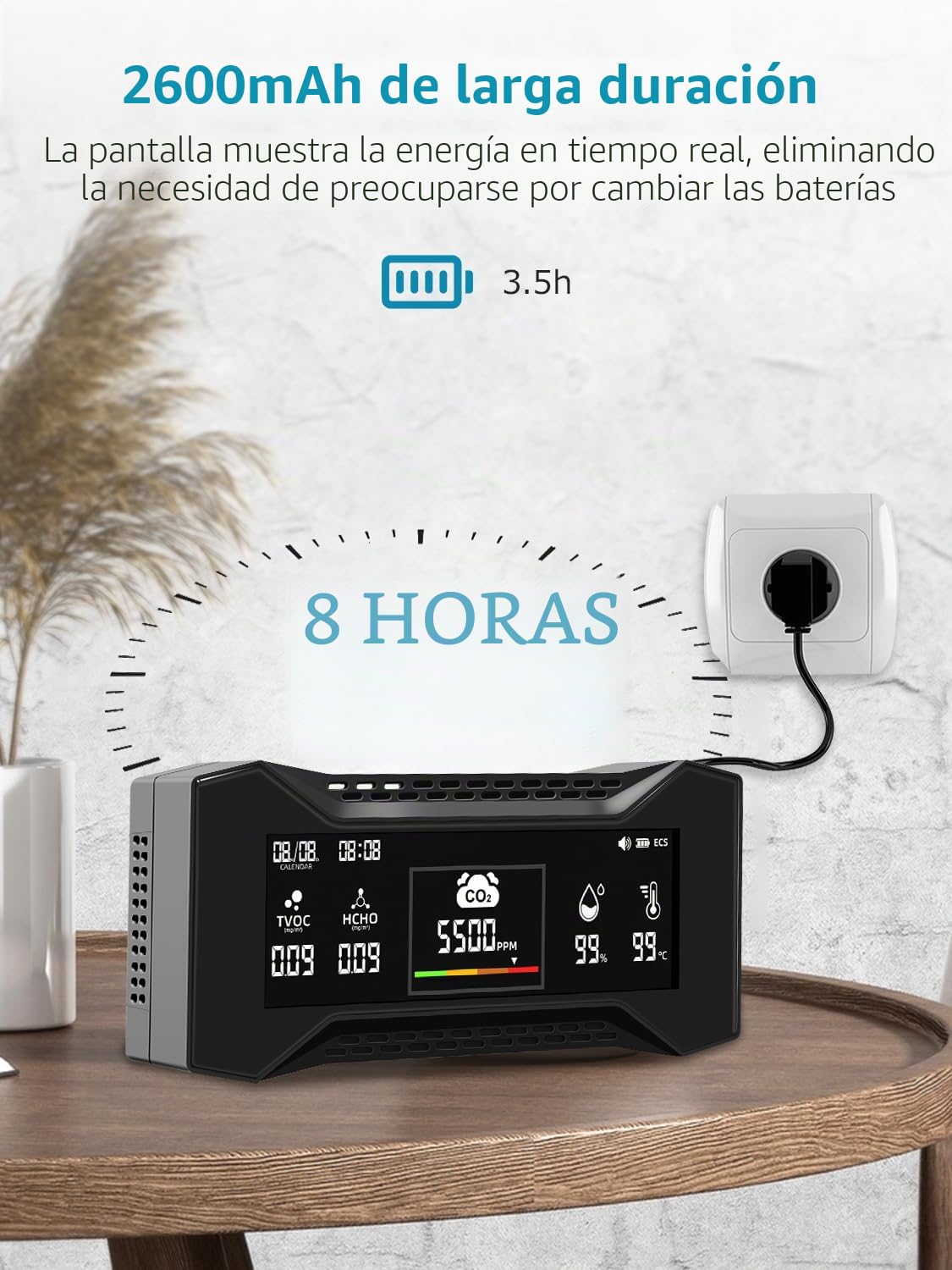 CF-20 Monitor de Calidad del Aire Profesional 10 en 1, Sensor preciso de CO2 y PM2.5, alertas Inteligentes de AQI, medidor de Calidad del Aire Interior Recargable para oficinas y Espacios comerciales