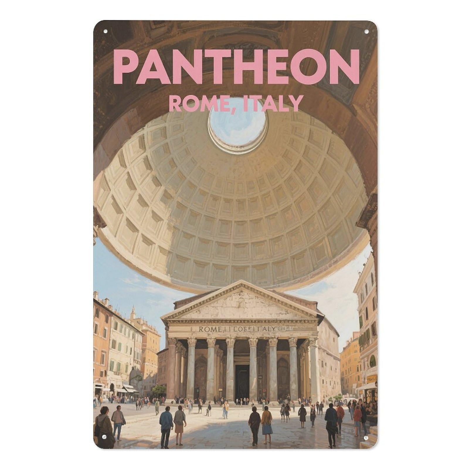 Pantheon Rome Italy Retro Design Tin Paintings Vintage Tin Sign 08x12inch(20x30cm) Wall Art for Home Office Bedroom Living Room Cafes Wall Decor