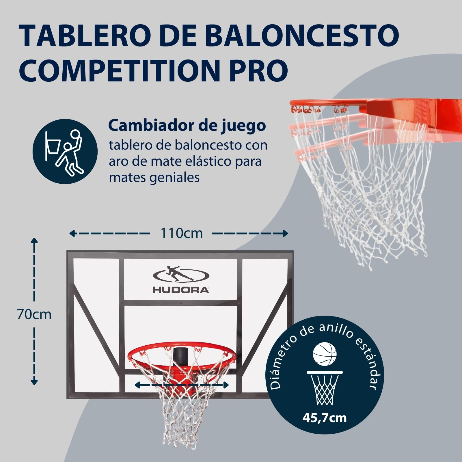 Hudora Tablero de Baloncesto Competition Pro - Cesta de Baloncesto con aro de clavada elástico para Montaje en Pared para niños y Adultos