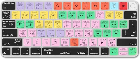 XSKN AVID Pro Tools Shortcuts Silicone Keyboard Cover Skin for Apple 2021 Released iMac Magic Keyboard with Touch ID A2449 with Lock Key A2450 Keyboard EU US Common Version