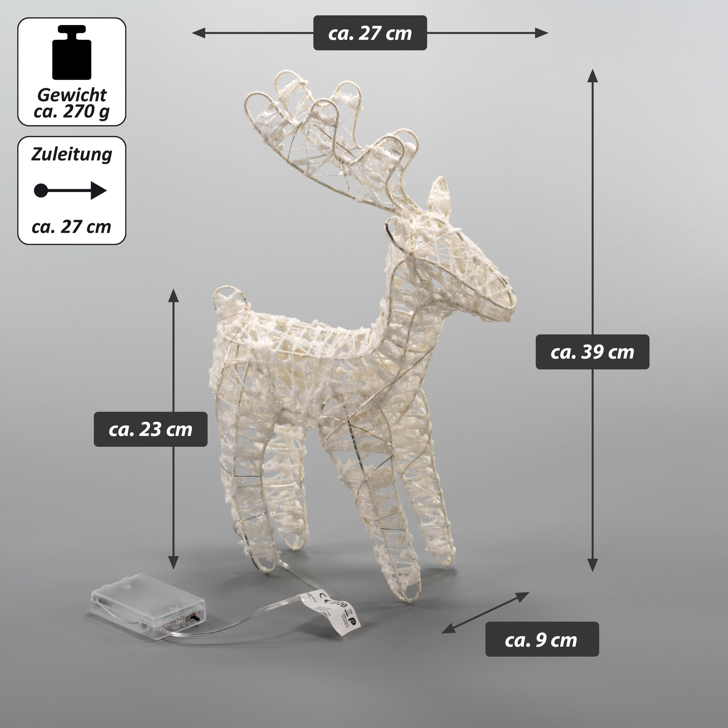 2er Set Glitzer Rentiere 45 LED Batterie Timer Weihnachten 2 Figuren Xmas-Deko Leucht-Elch Weihnachtsdeko Weihnachtsbeleuchtung
