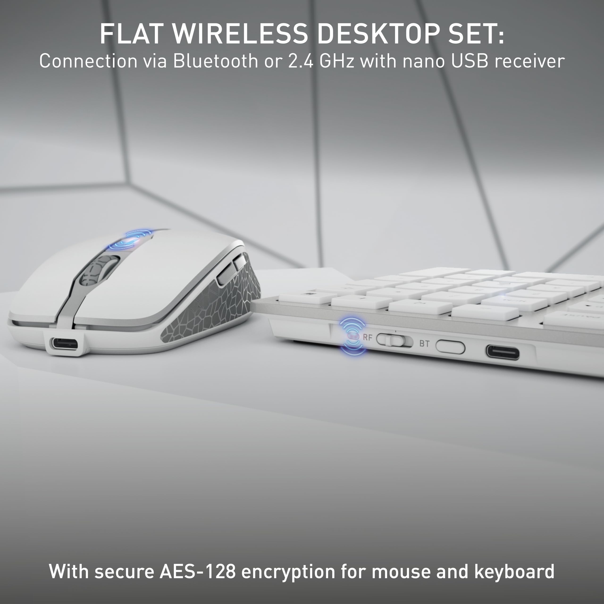 CHERRY DW 9100 Slim, belgijski układ klawiatury AZERTY, bezprzewodowy zestaw klawiatury i myszki, akumulator litowy, srebrny/biały