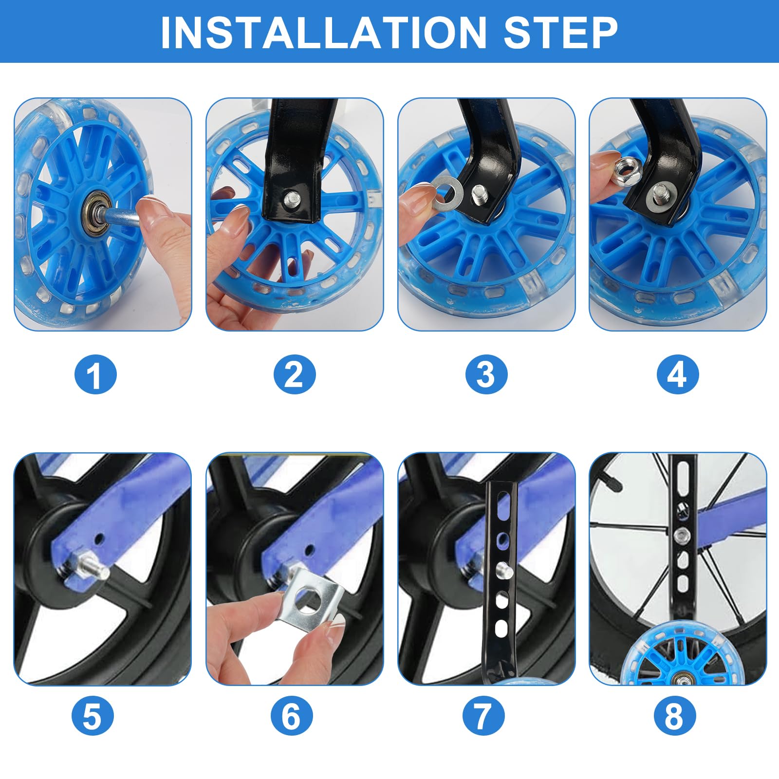 Stabilisateurs De Vélo Pour Enfants Avec Roues Clignotantes - Acier Et Polyuréthane, Pour Vélos 30,5 à 50,8 Cm (14")