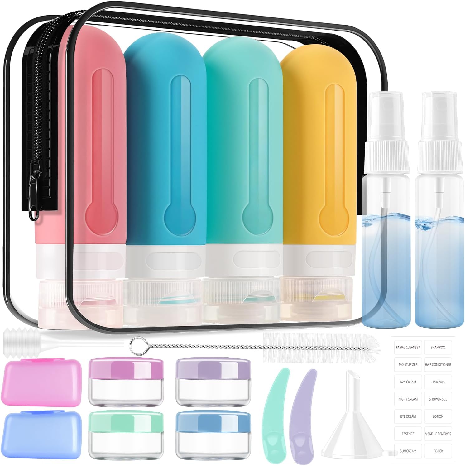 19 Pack Leak Proof Silicone Travel Bottles Set, TSA Approved Containers for Toiletries, Travel Size Accessories and Shampoo Conditioner Bottles with Toiletry Bag