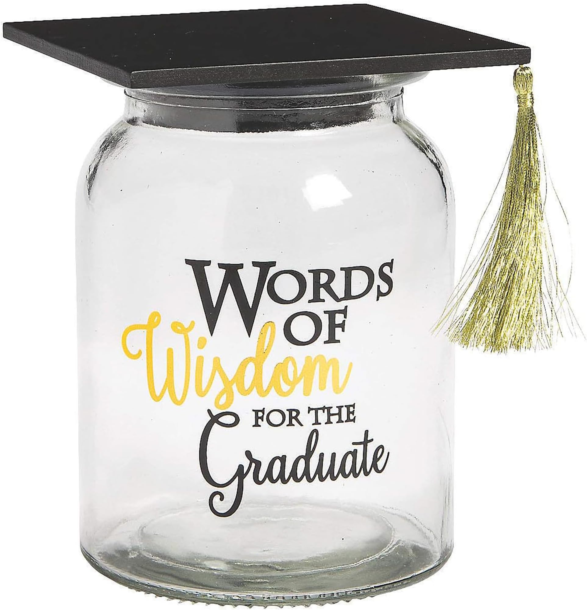 Fun Express Graduation Memory Jar with Cards - Words of Wisdom Glass Keepsake for High School & College Graduation Party Decorations | Guest Book Alternative Centerpiece Gift