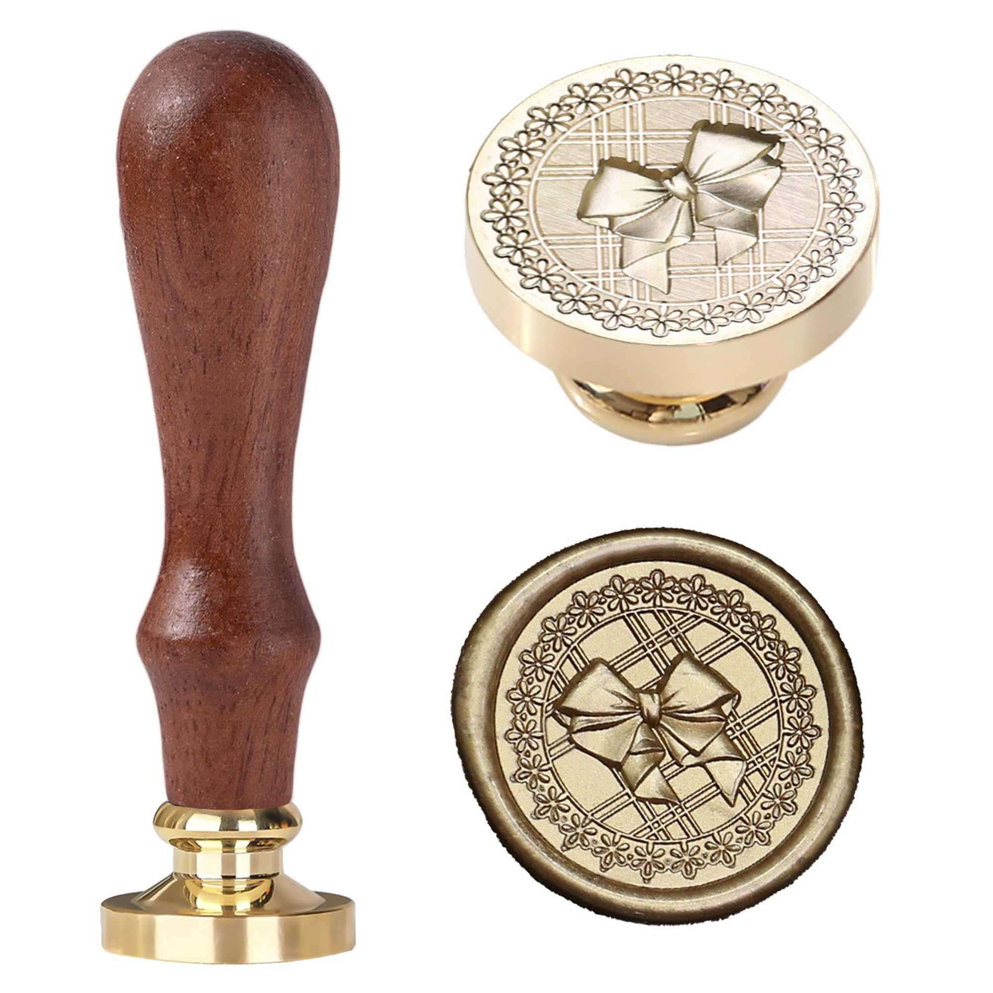 Ychostamp Wax Seal Stamp - Bow Wax Stamp, 25mm Lace Plaid Seal Die for Journaling, Holiday Cards, and Vintage Stationery (Bow Style D)