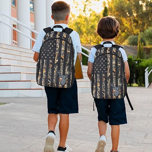 Miniatura 5 de M YESCUSTOM Mochila escolar de camuflaje con bandera de Estados Unidos, diseño de hojas de ciervo, resistente al agua, mochila para laptop, para
