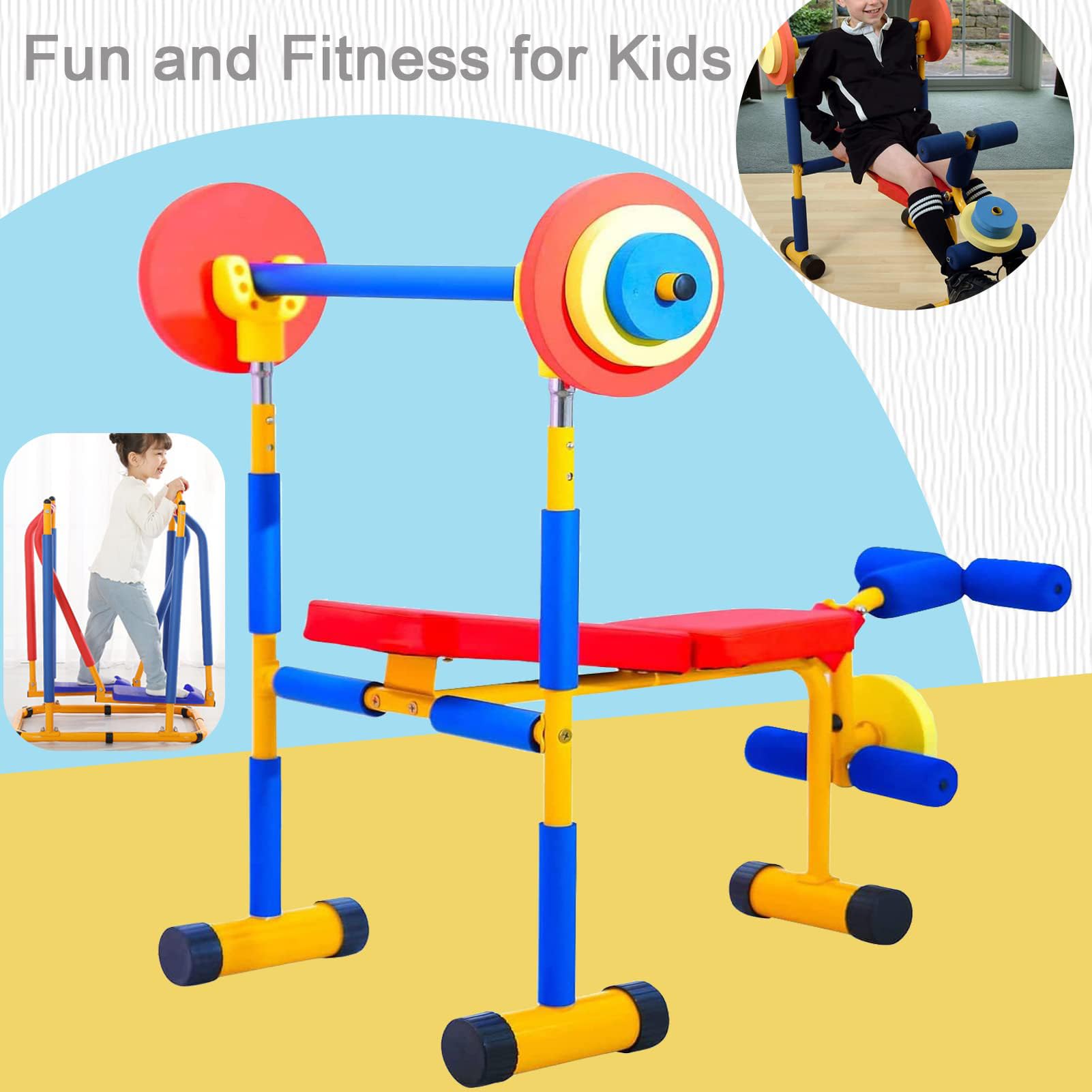 Equipo de fitness para niños, equipo de ejercicio para niños, entrenamiento de fuerza y elementos esenciales para el cardio para jugar activo y diversión saludable, juego de 4 piezas