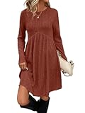Long Sleeve Dress for Women Crew Neck Empire Waist Tunic Dress with Pockets