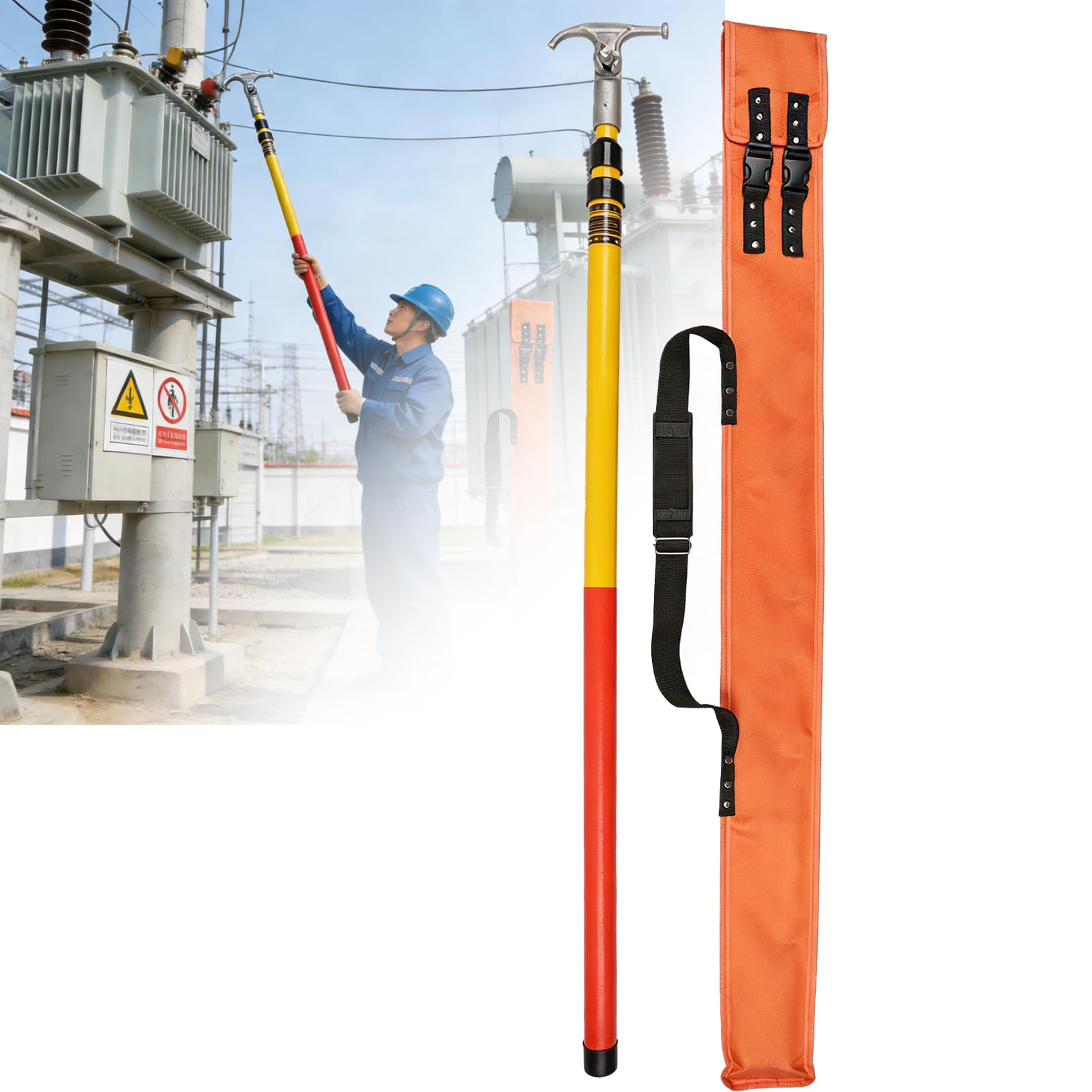 Gancho de rescate telescópico aislado con mango antideslizante, palo caliente de fibra de vidrio para electricistas, herramienta de seguridad portátil de 7 m para centrales eléctricas