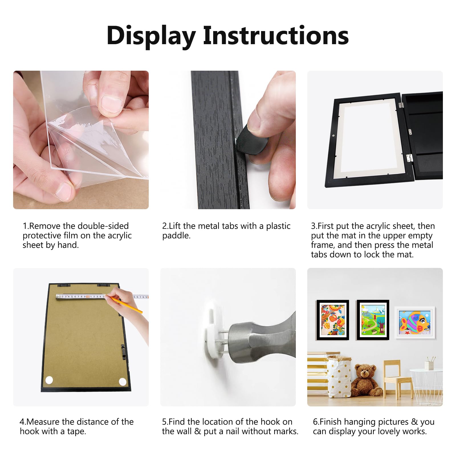 Cadre Photo Dessins D'enfants A4 Ouverture Frontale Interchangeable Cadre D'art Pour Enfants Projets D'art école Travail Artisanat A4 Art Mural (Blanc 1 set)