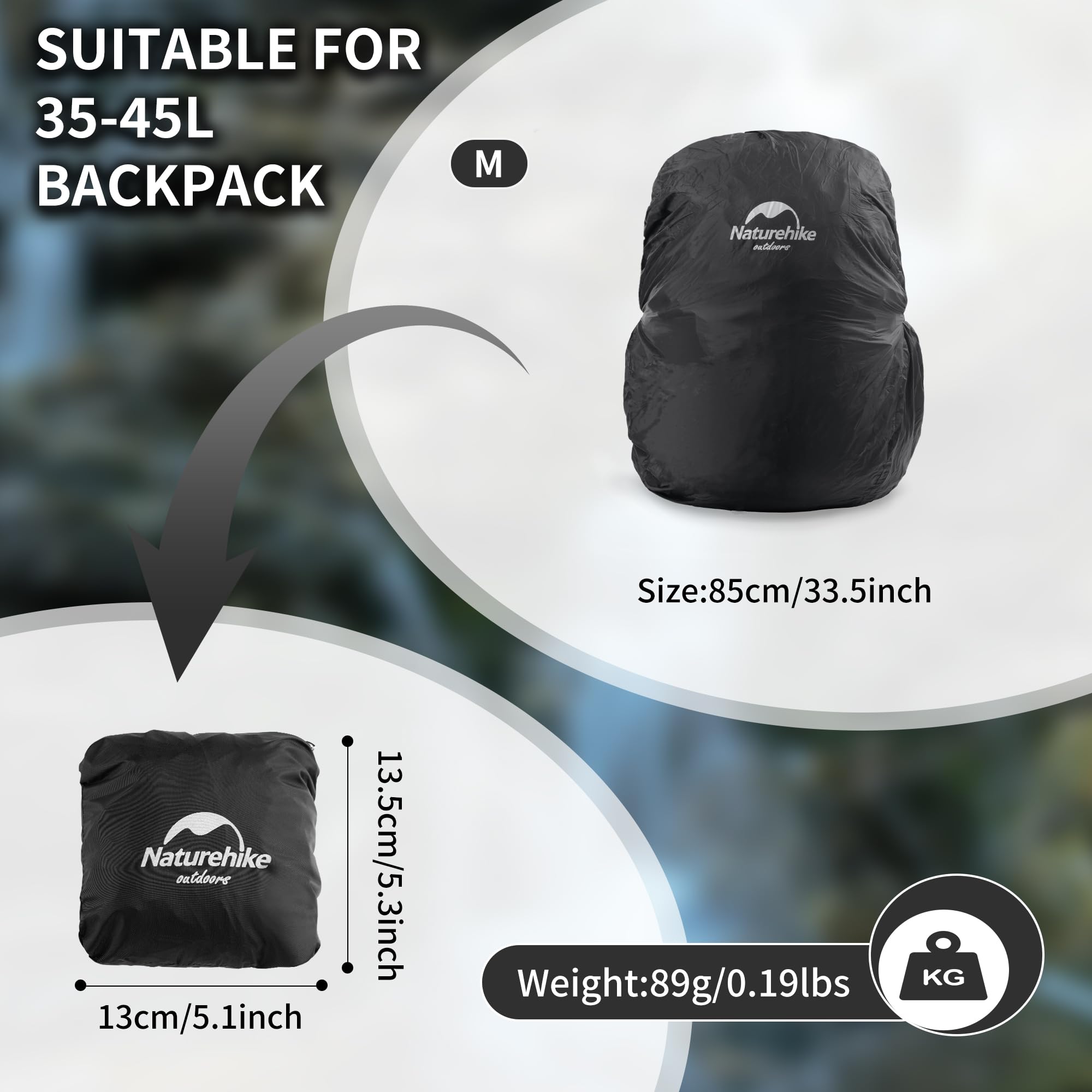 Naturehike Housse de Pluie pour Sac à Dos 35-75L Housse de Sac à Dos Imperméable en Nylon Anti-poussière pour Extérieur Cyclisme Randonnée Voyage