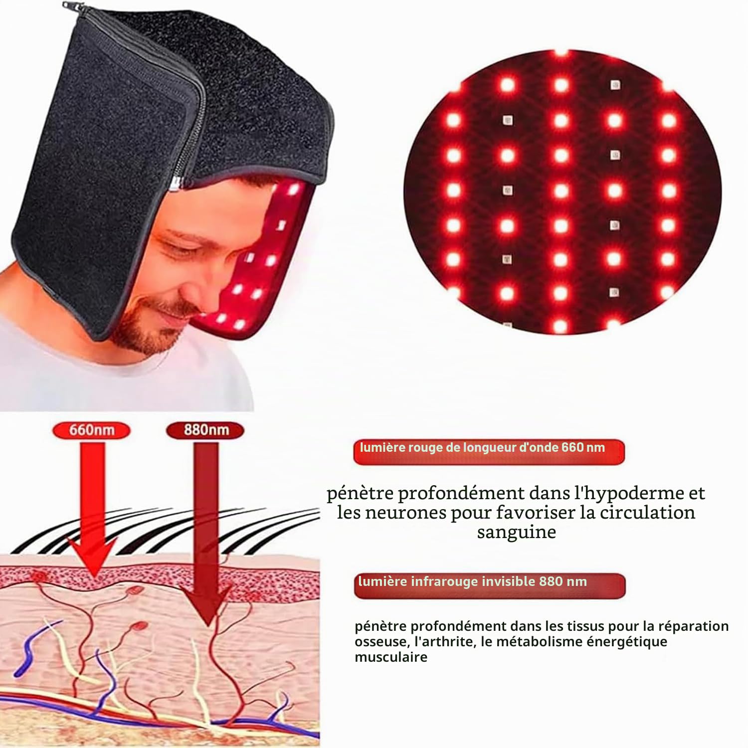 Capuchon De Lampe De Croissance Des Cheveux, Chapeau De Thérapie Par La Lumière Rouge, 215 LED 660 Nm Et 850 Nm, Dispositif De Thérapie LED Proche Infrarouge, Avec Un Dispositif De Chronométrage De 10