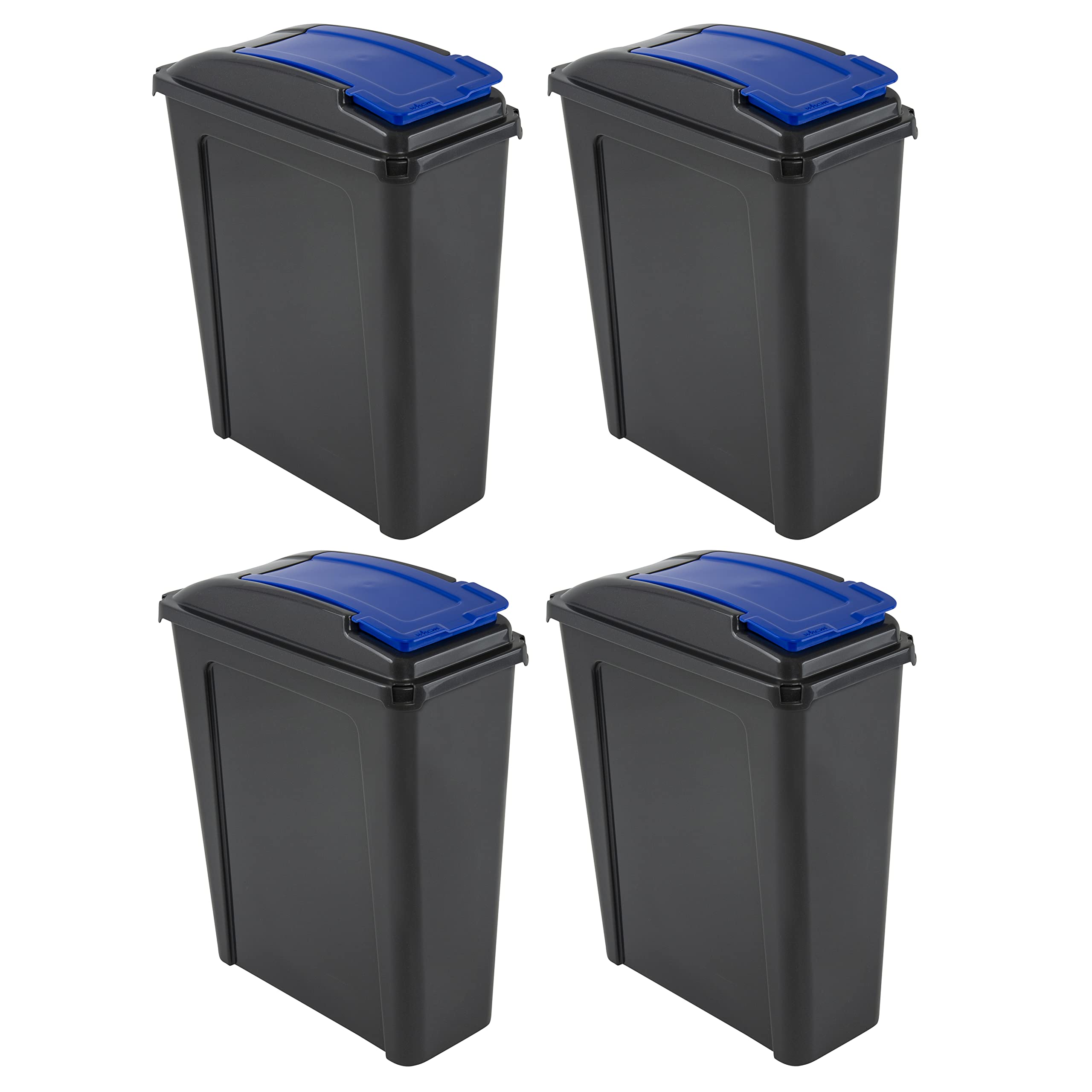 25L Slimline Bin Blue Set of 4 Heavy-Duty Plastic Recycling Waste Bins with Flap Lid, Tall Slim, Durable, Made in UK Waste Rubbish Bins Dustbin for Home & Kitchen Bedroom