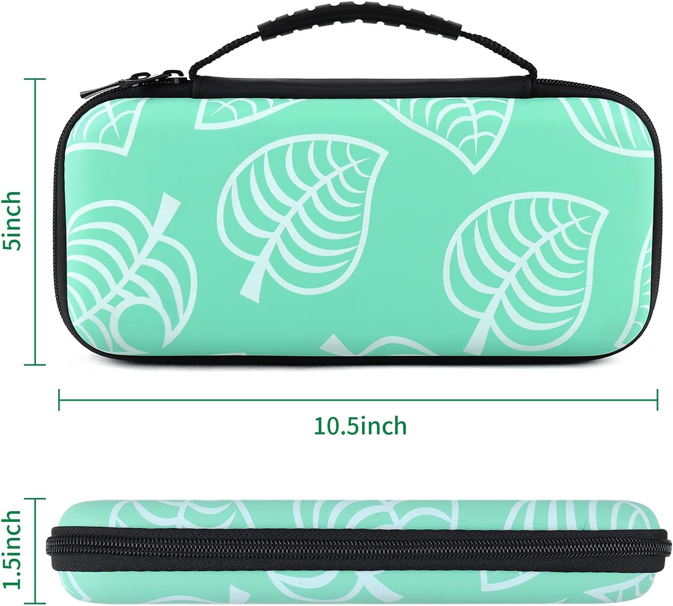 Carrying Case for Nintendo Switch,Portable Hard Shell Switch Case with 10 Game Cartridges,New Leaf Crossing Pouch Bag with Handle for Nintendo Switch Console and Accessories,Green