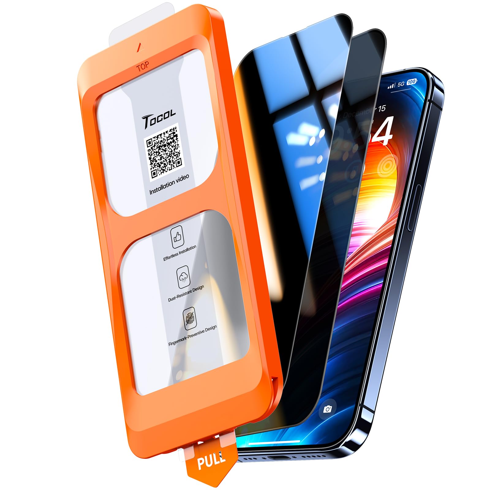 TOCOL Privacy Pellicola Protettiva per iPhone 15 6,1 Pollici, 25° Reali Anti-Spy, Rimozione Automatica Della Polvere, Copertura Completa, Senza Bolle, Durezza 9H, 2 Pezzi