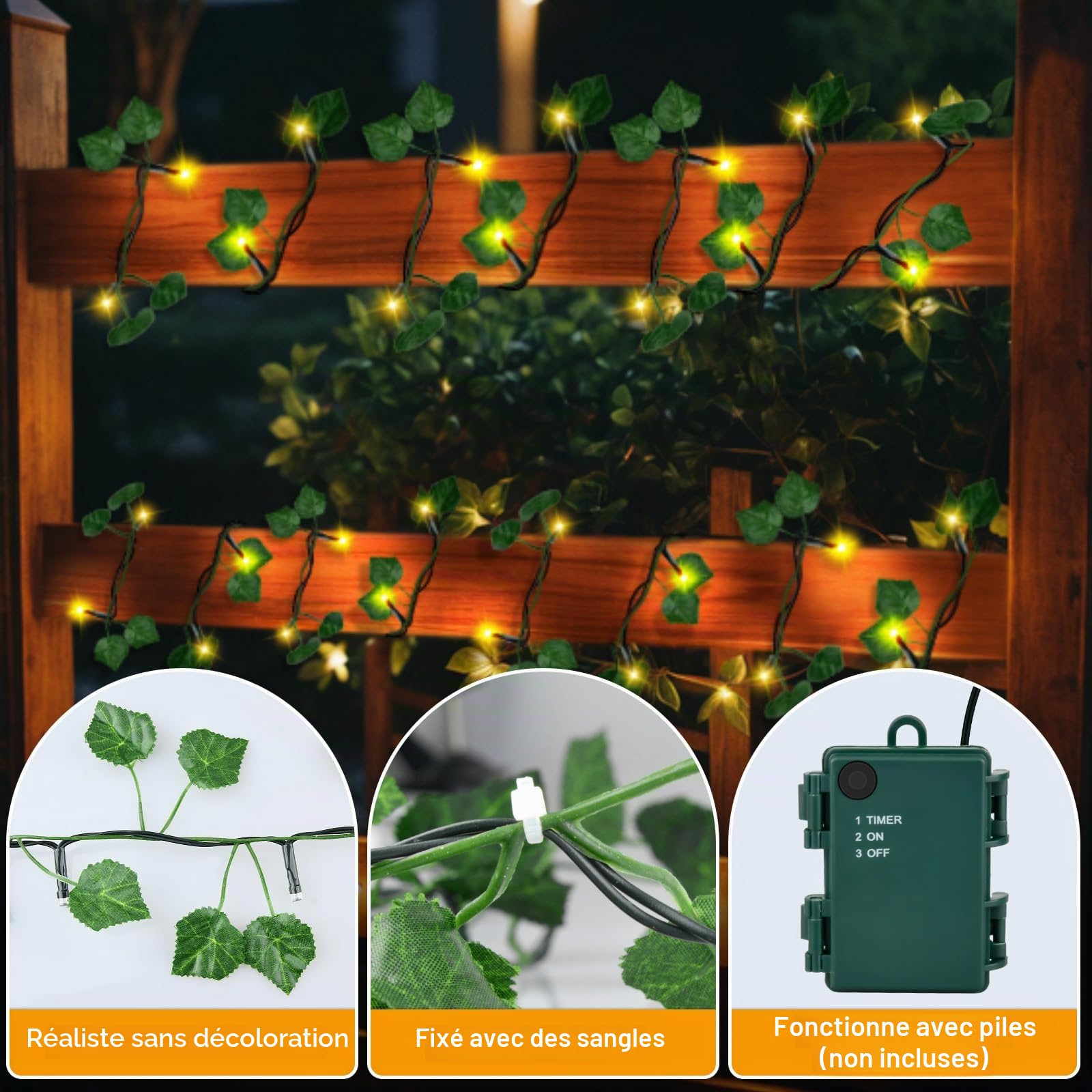 Guirlande lumineuse d'intérieur - 2 m - 20 LED - Avec minuterie - Étanche - Pour chambre à coucher, balcon, mariage, fête