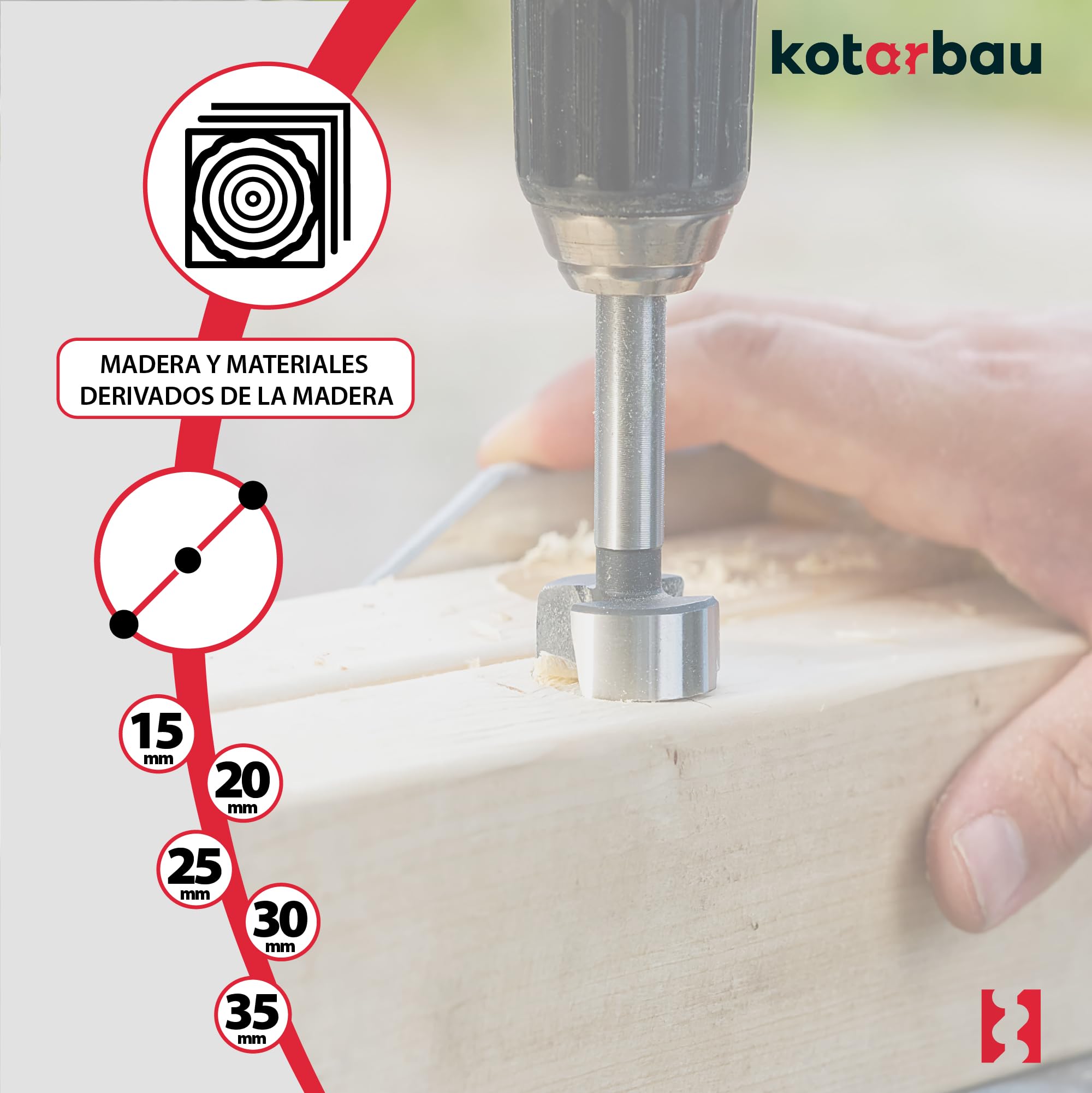 KOTARBAU® Juego de 10 brocas para madera (15-35 mm, con caja de madera)