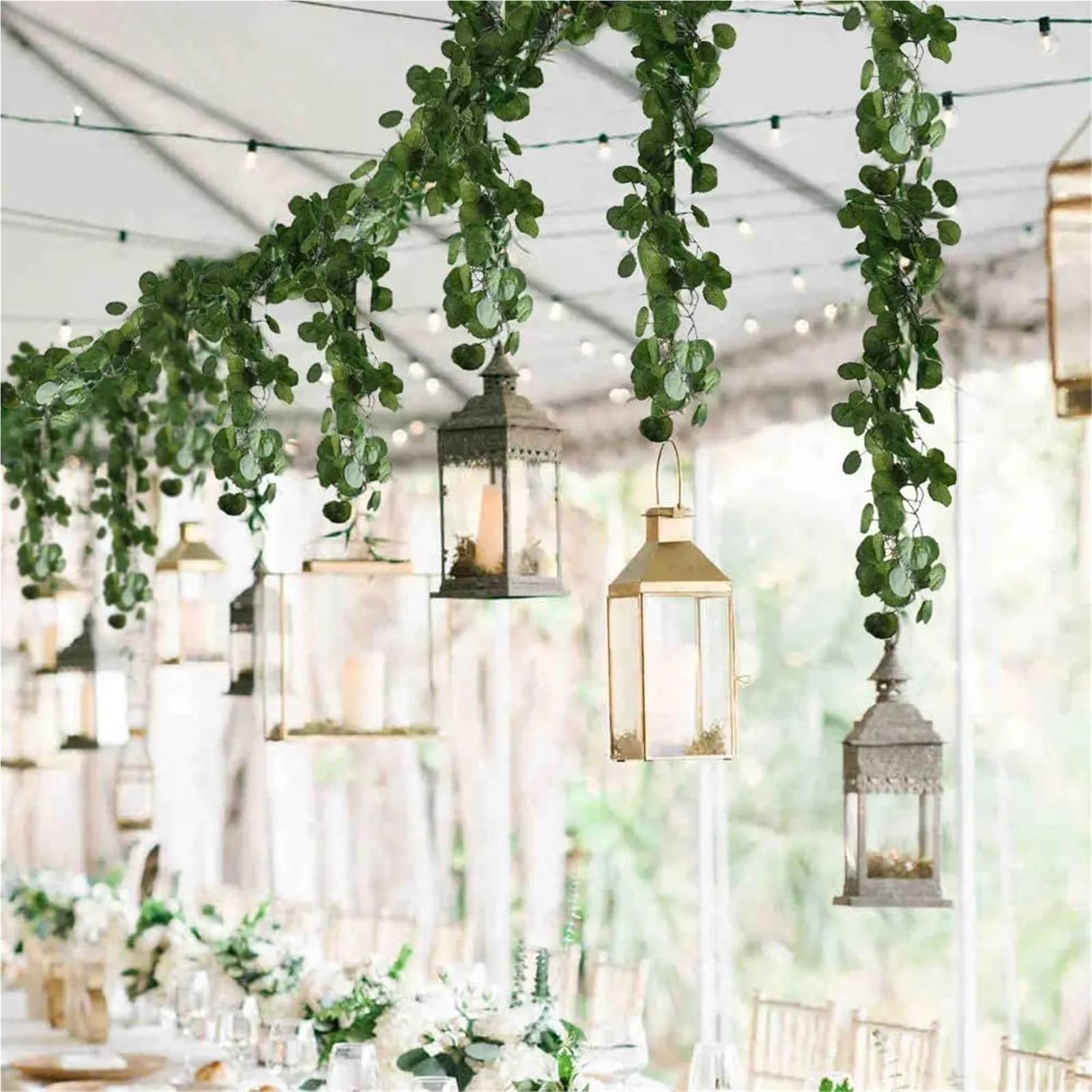 Enredadera Artificial de Hiedra Guirnalda de hiedra artificial de 2 m, 24 unidades, plantas colgantes de enredaderas falsas, hojas verdes for decoración de fiestas y bodas con temática de jungla para